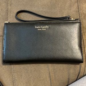Kate Spade large black wallet/wristlet with credit card holder.